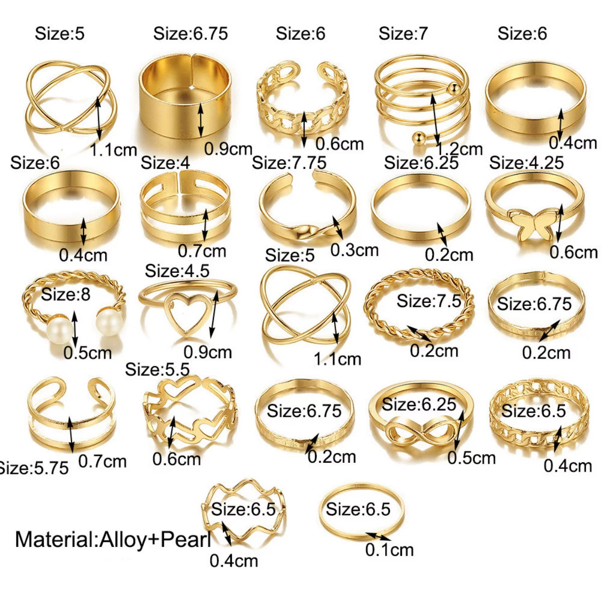 Gold Plated Rings - 22 Pieces Set